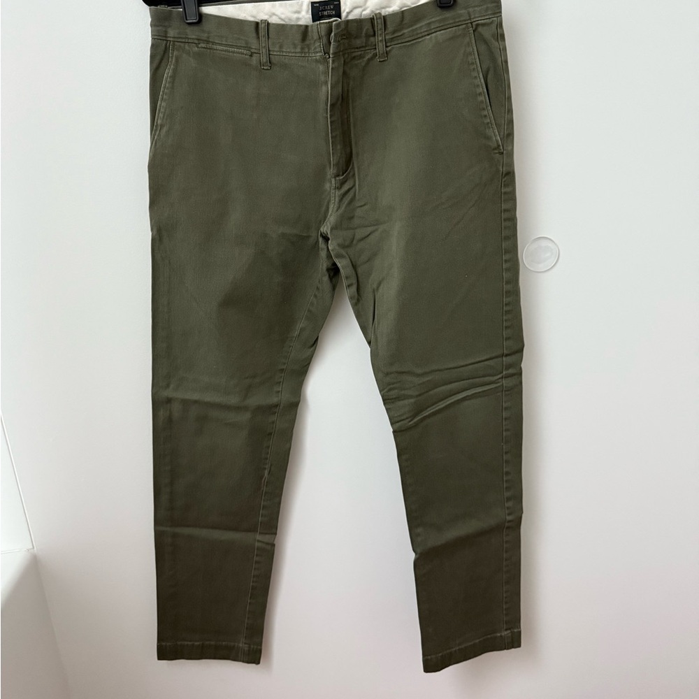 J. Crew Stretch Men's Khaki Chinos in Olive Green, size: W33 L32